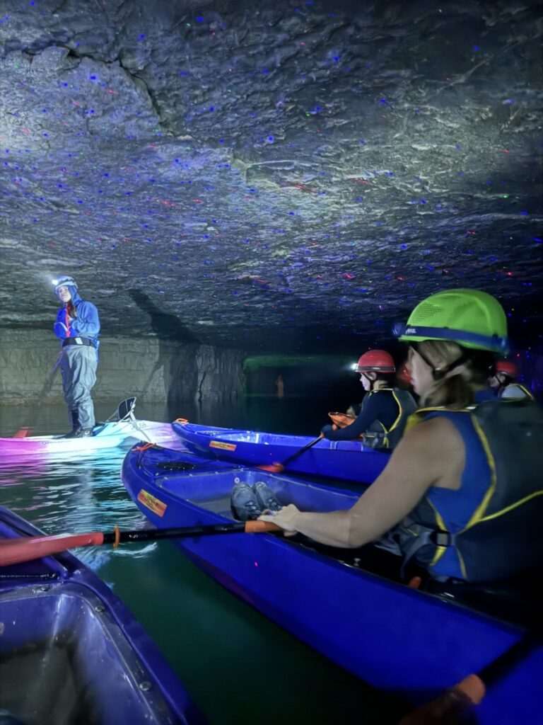 Girl in kayak tour at red river gorge underground