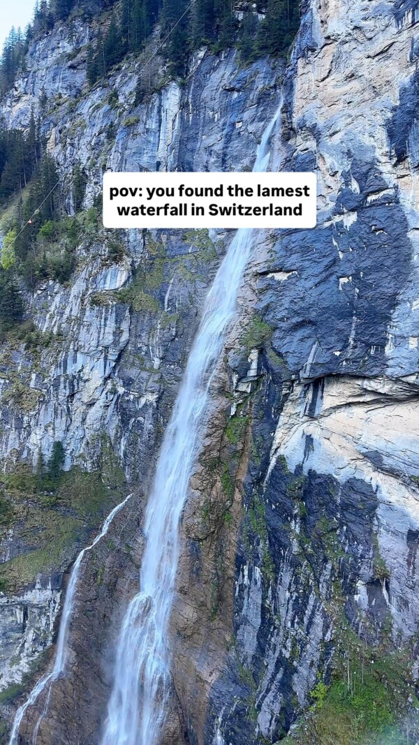 Found the lamest waterfall in Switzerland… 🙄😂Just kidding—this one will literally have your jaw on the gondola floor. ⛰️

As you ride the Schilthorn gondola from Lauterbrunnen, you’ll glide right over one of the most STUNNING waterfalls in the entire valley. 

It’s all part of the ride up to Murren, Birg, and Piz Gloria (yes, the James Bond one).

Make sure you face uphill on the left side of the gondola for the most dramatic views as you ascend. And if you thought Lauterbrunnen was dreamy on the ground… wait until you’re floating above it.

If you love chasing epic views and adventure travel, follow lafftravel for more.

LauterbrunnenValley SchilthornGondola SwitzerlandViews