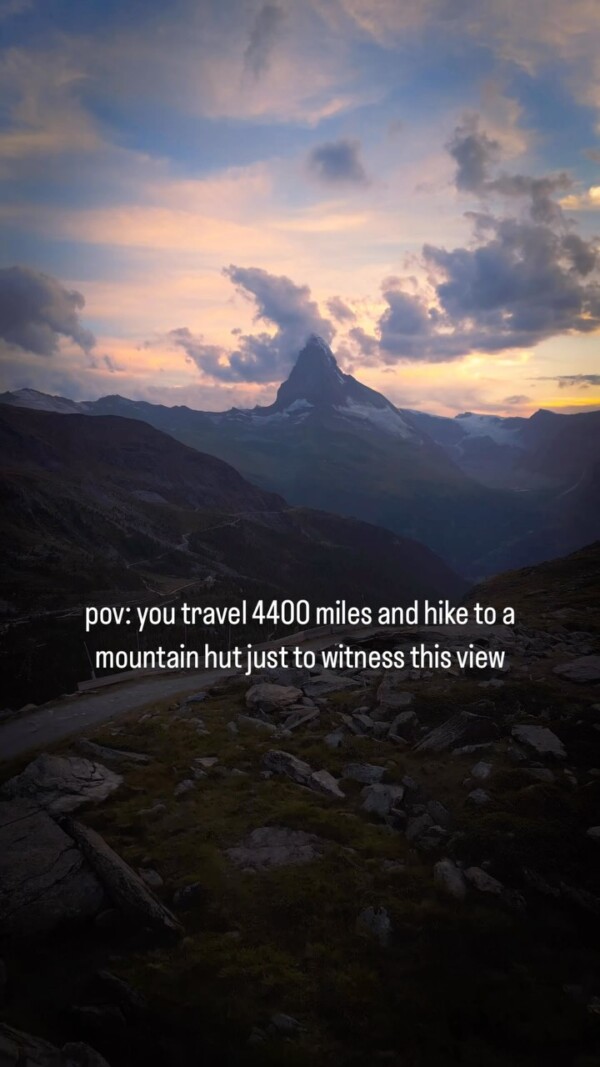 POV: You travel 4,400 miles, hike through the Swiss Alps, and sleep in a mountain hut at 8,500 feet… all for this epic view. 🌄🇨🇭Stellisee Lake is already iconic, but seeing the Matterhorn reflected perfectly at dawn? Unreal. We stayed overnight at Fluhalp Hut, just a short hike from the lake, and it was 100% worth the early wake-up and chilly alpine air.

If you’re visiting Zermatt, skip the day trip crowds—book a night at the hut, soak in the stillness, and let this view live rent-free in your head forever.

If you love chasing epic views and adventure travel, follow lafftravel for more 

ZermattSwitzerland StelliseeLake MatterhornSunrise